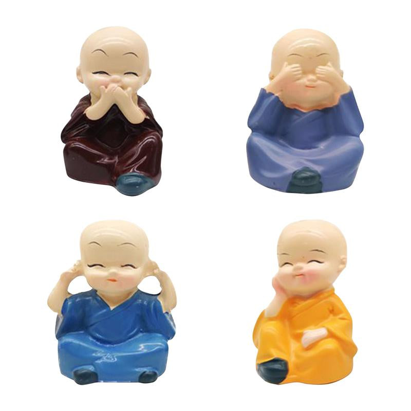 Charming 4-Piece Little Monk Figurine Set - Creative Home & Office Decorations, Perfect Gift for New Dads!