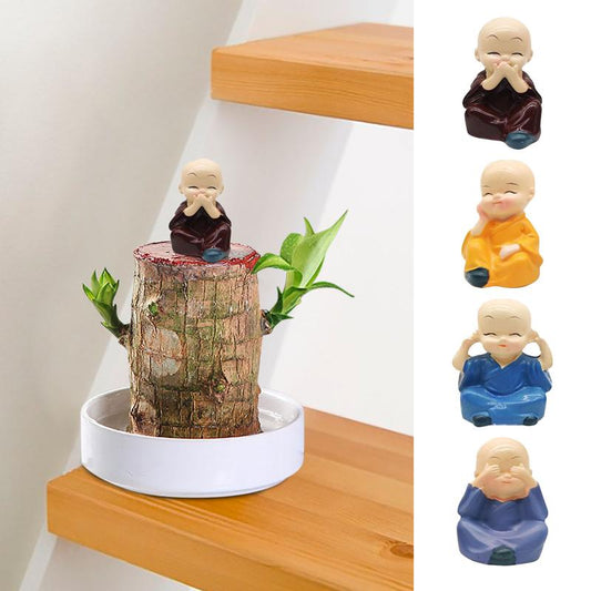 Charming 4-Piece Little Monk Figurine Set - Creative Home & Office Decorations, Perfect Gift for New Dads!