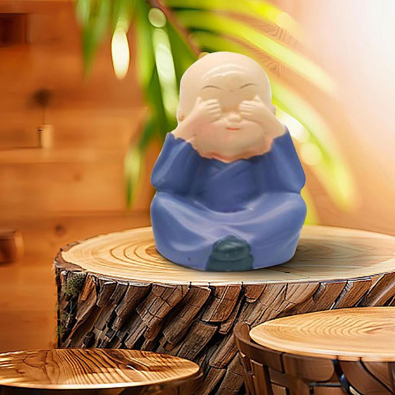 Charming 4-Piece Little Monk Figurine Set - Creative Home & Office Decorations, Perfect Gift for New Dads!